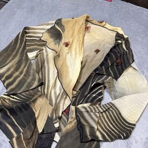 VTG Y2K 90s Abstract Art Lagenlook Open Cardigan Lightweight Boho Womens‎ Size M